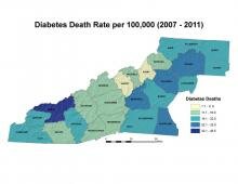 Diabetes Death Rate per 100,000 People Map (2007–2011)